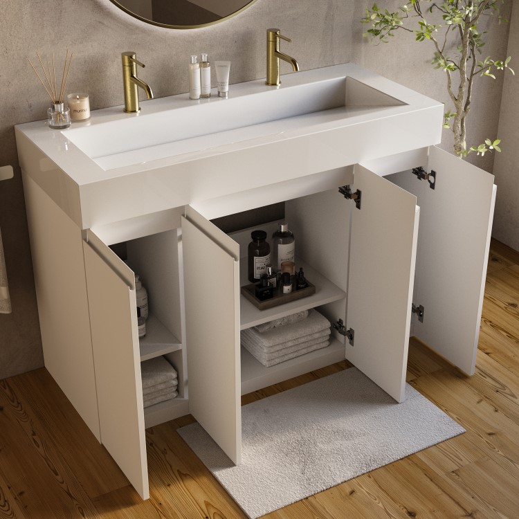 1200mm White Freestanding Double Vanity Unit with Basin - Panama