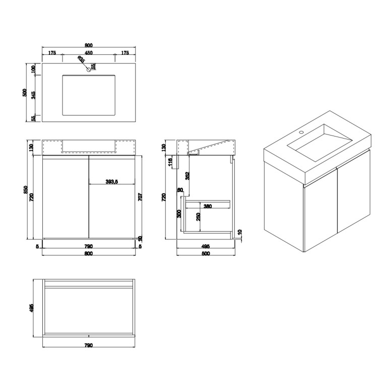 800mm White Freestanding Vanity Unit with Basin - Panama