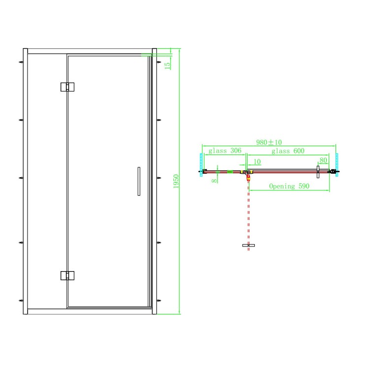 Black 8mm Glass Rectangular Hinged Shower Enclosure 1000x800mm - Pavo
