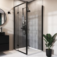 1000x900mm Black 8mm Glass Rectangular Hinged Shower Enclosure - Pavo 1000x900mm Black 8mm Glass Rectangular Hinged Shower Enclosure - Pavo