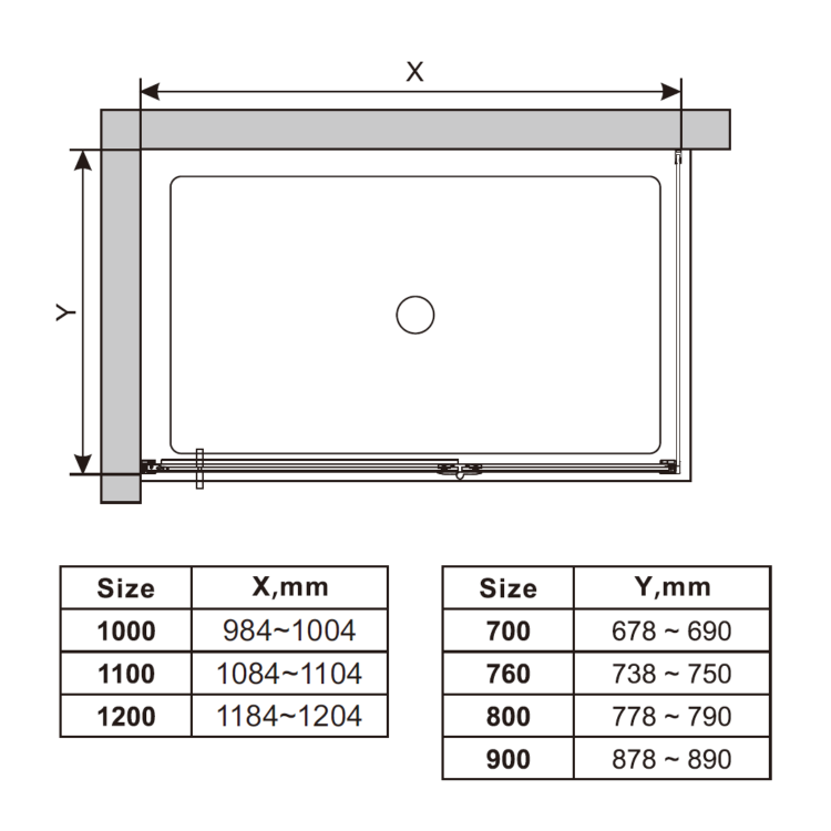 800x700mm Black 8mm Glass Rectangular Hinged Shower Enclosure - Pavo