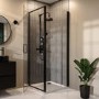 900x800mm Black 8mm Glass Rectangular Hinged Shower Enclosure - Pavo