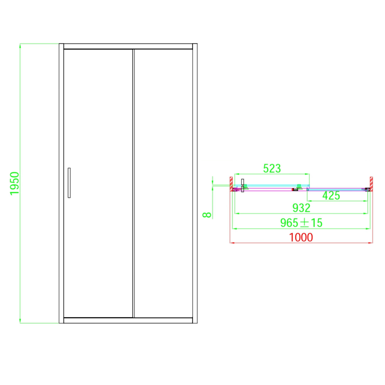 1000mm Brushed Brass Sliding Shower Door 8mm Glass - Pavo Traditional 