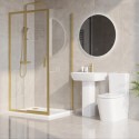 BUN/PAVSLBB1000/99848 1000 x 800mm Brass Rectangular Sliding Door Shower Enclosure with Side Panel Suite with Toilet and Basin - Pavo