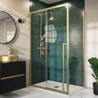 1000x800mm Brushed Brass 8mm Glass Sliding Shower Enclosure with Extended Handle - Pavo 1000x800mm Brushed Brass 8mm Glass Sliding Shower Enclosure with Extended Handle - Pavo