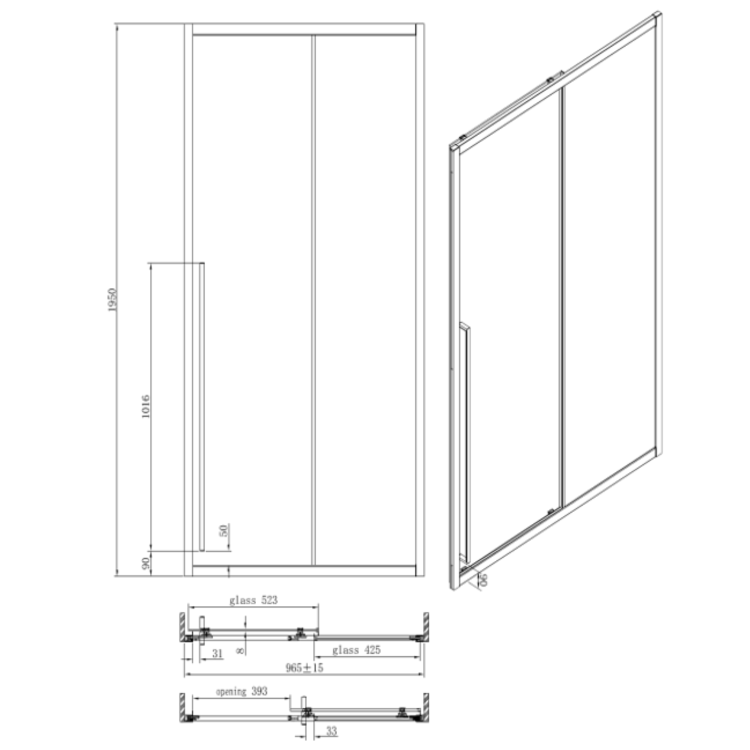 Brass 8mm Sliding Shower Door Extended Handle 1000mm - Pavo