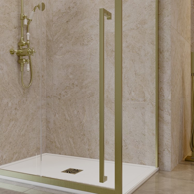 1000x800mm Brushed Brass 8mm Glass Sliding Shower Enclosure with Extended Handle - Pavo