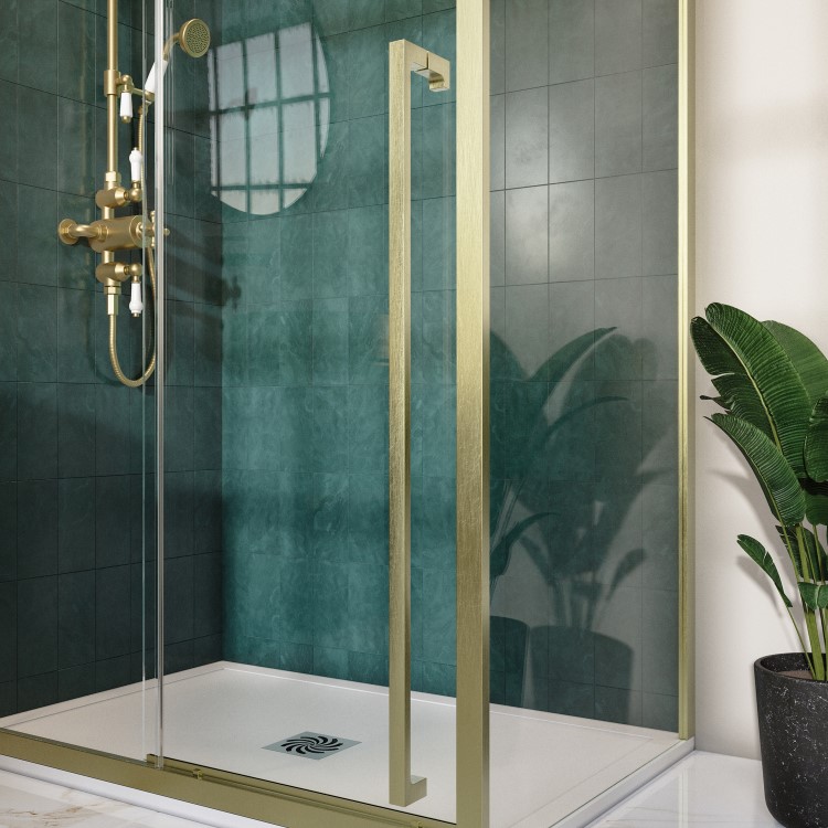 1000x800mm Brushed Brass 8mm Glass Sliding Shower Enclosure with Extended Handle - Pavo