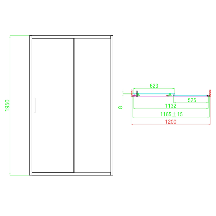 1200mm Brushed Brass Sliding Shower Door 8mm Glass with Traditional Handle - Pavo 