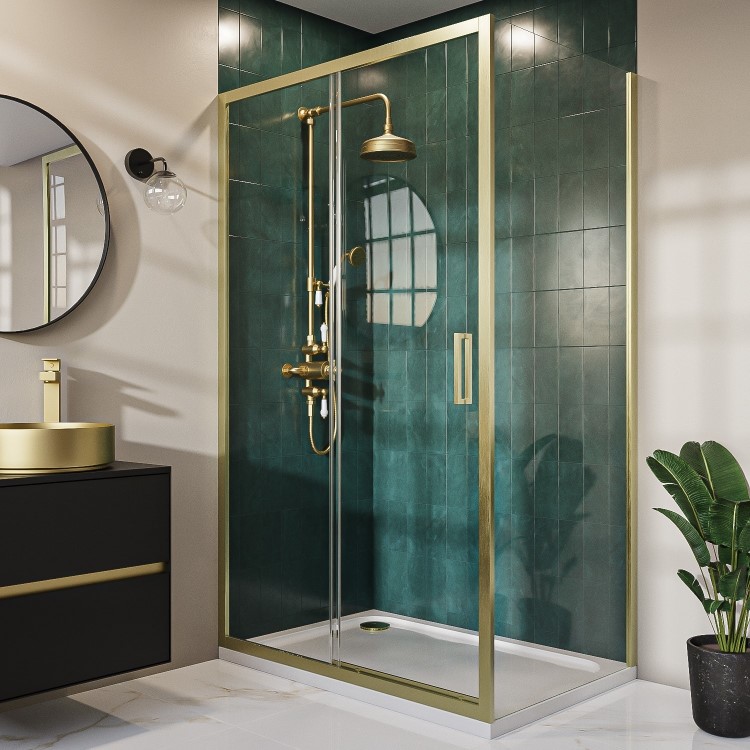 1200 x 800mm Brass Rectangular Sliding Door Shower Enclosure with Side Panel Suite with Toilet and Basin - Pavo