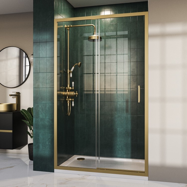 1200 x 800mm Brass Rectangular Sliding Door Shower Enclosure Suite with Toilet and Basin - Pavo