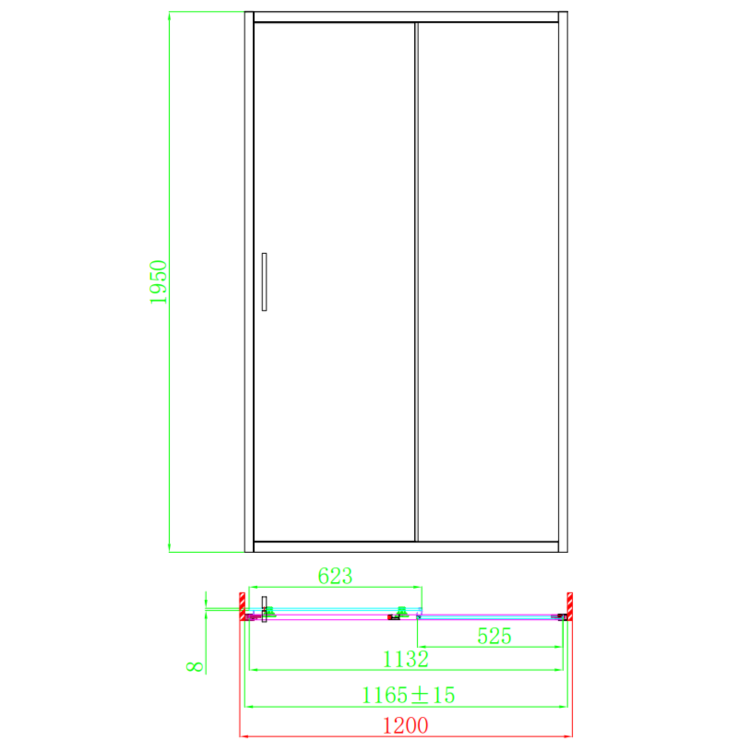 1200x900mm Gunmetal 8mm Glass Sliding Shower Enclosure - Pavo