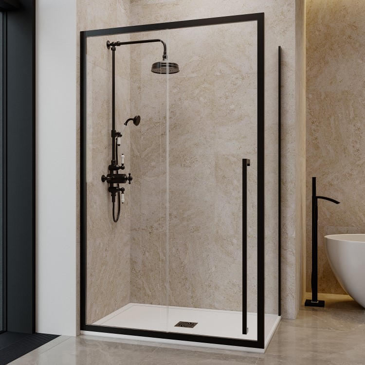 1000x800mm Black 8mm Glass Sliding Shower Enclosure with Extended Handle - Pavo
