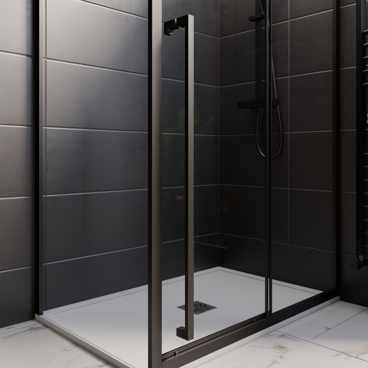 1000x800mm Brushed Brass 8mm Glass Sliding Shower Enclosure with Extended Handle - Pavo