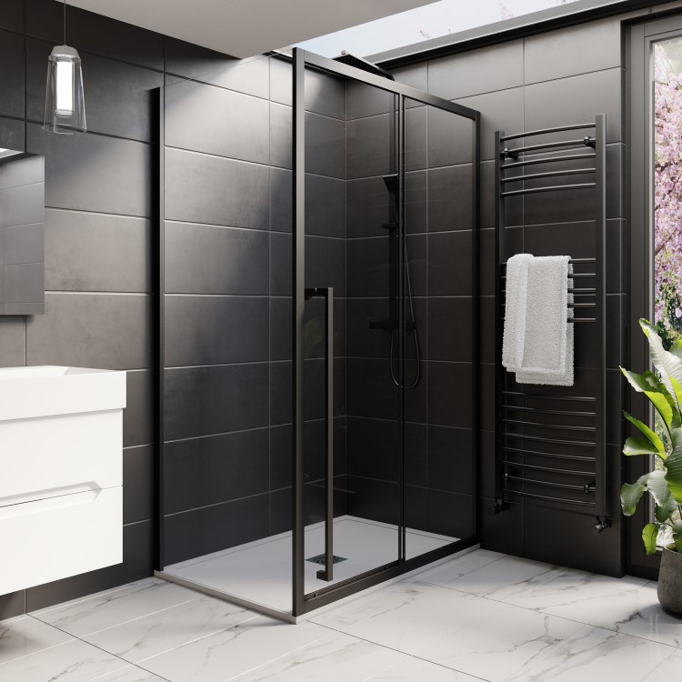 1000x800mm Black 8mm Glass Sliding Shower Enclosure with Extended Handle - Pavo