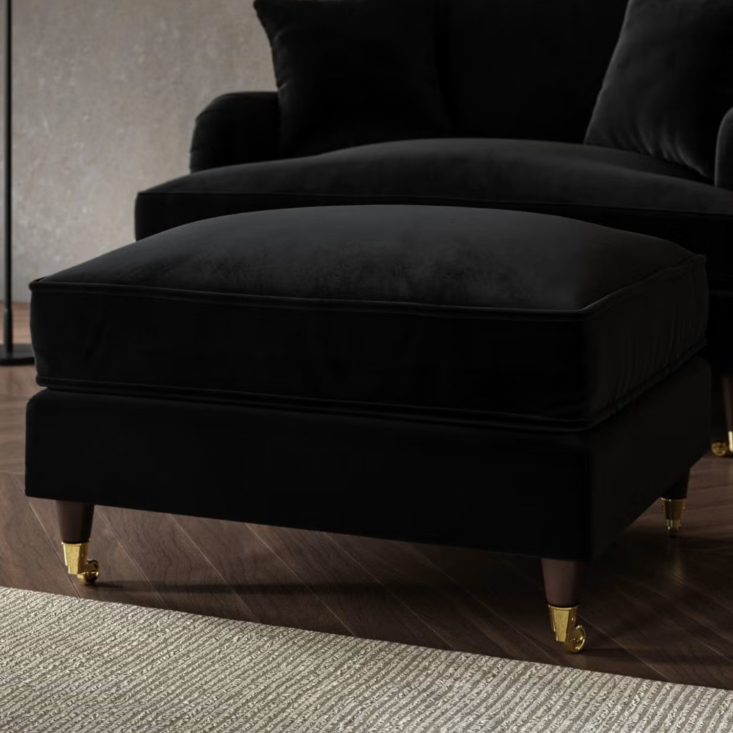 Large Black Velvet Footstool - Payton PA...
