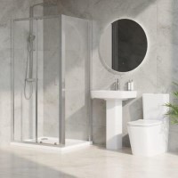 1000 x 800mm Chrome Rectangular Sliding Door Shower Enclosure with Side Panel Suite with Toilet and Basin - Carina