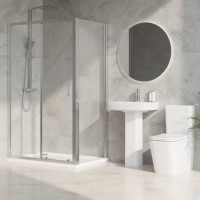 1200 x 800mm Chrome Rectangular Sliding Door Shower Enclosure with Side Panel Suite with Toilet and Basin - Carina