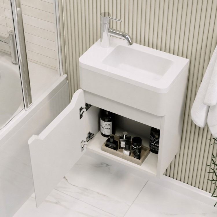400mm Beige Wall Hung Cloakroom Right Hand Vanity Unit with Basin - Pendle