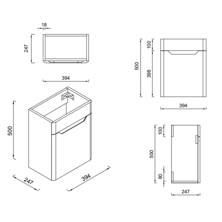 400mm Black Wall Hung Cloakroom Right Hand Vanity Unit with Basin - Pendle