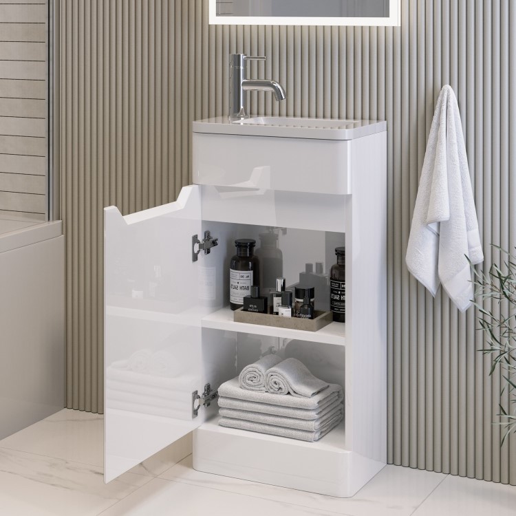 400mm White Freestanding Cloakroom Right Hand Vanity Unit with Basin - Pendle