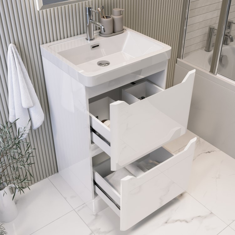 500mm White Freestanding Vanity Unit with Basin - Pendle