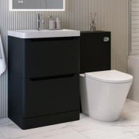 1100mm Black Toilet and Sink Unit with Round Toilet - Pendle