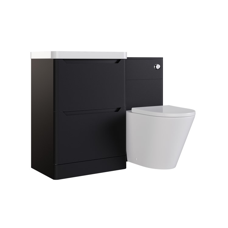 1100mm Black Toilet and Sink Unit with Round Toilet - Pendle