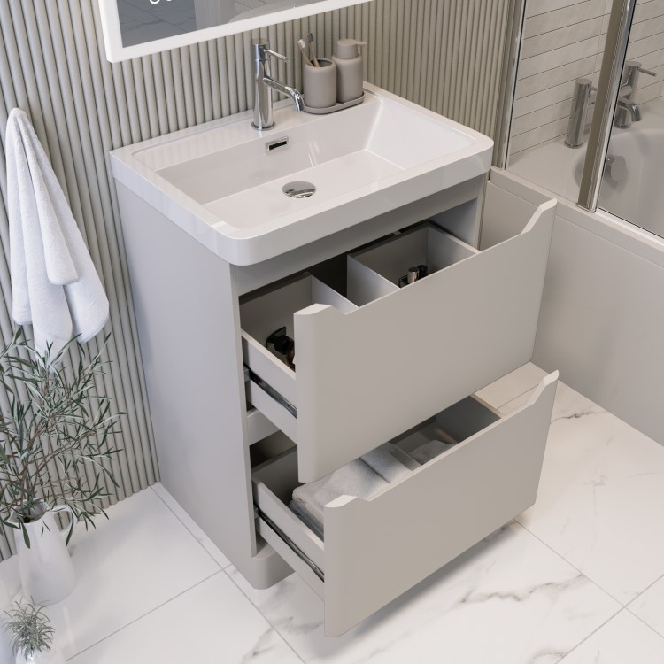 600mm Beige Freestanding Vanity Unit with Basin - Pendle