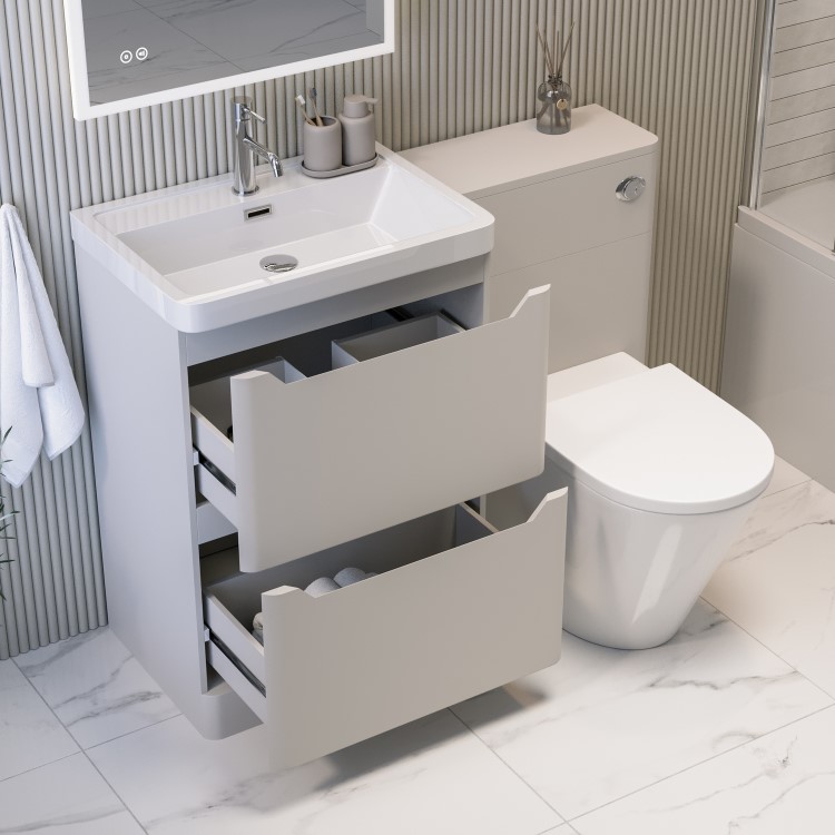 1100mm Beige Toilet and Sink Unit with Round Toilet - Pendle