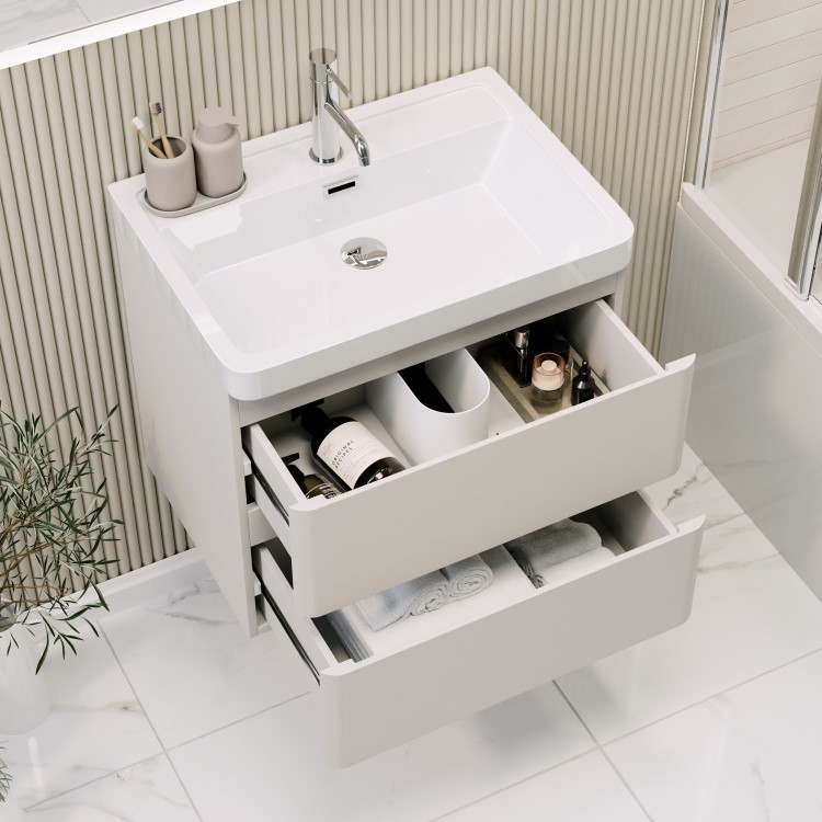 600mm Beige Wall Hung Vanity Unit with Basin - Pendle