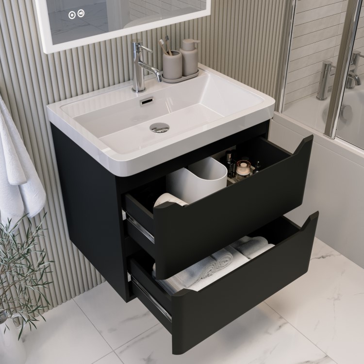 600mm Black Wall Hung Vanity Unit with Basin - Pendle