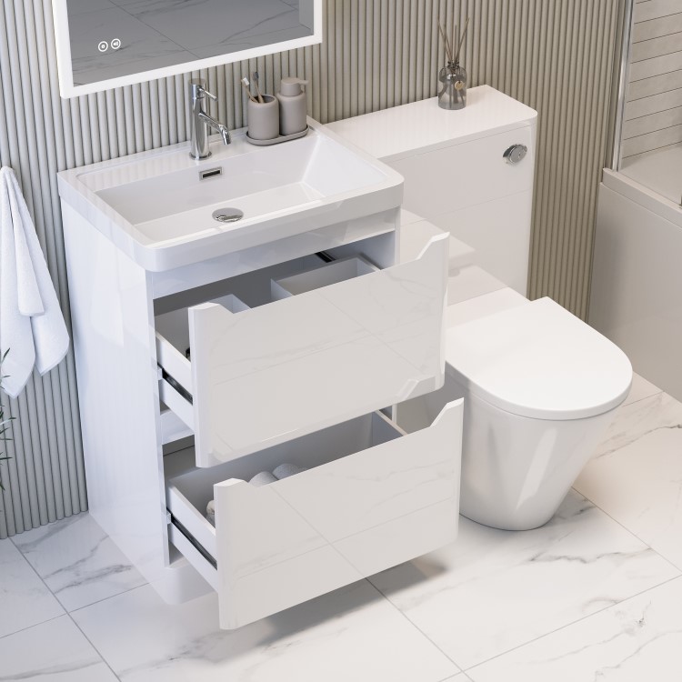 1100mm White Toilet and Sink Unit with Round Toilet - Pendle