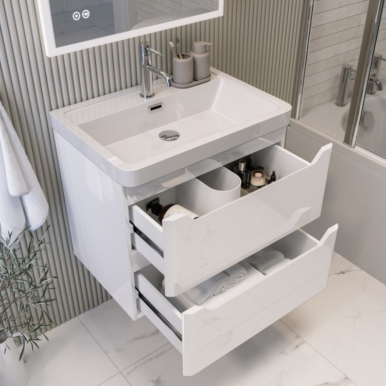 600mm White Wall Hung Vanity Unit with Basin - Pendle