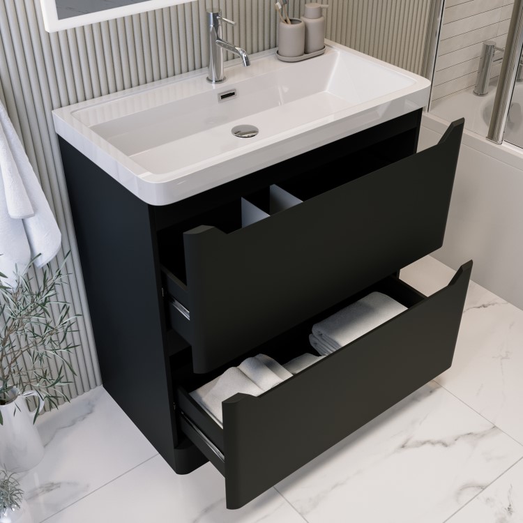 800mm Black Freestanding Vanity Unit with Basin - Pendle