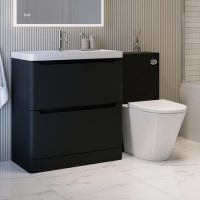 1300mm Black Toilet and Sink Unit with Round Toilet - Pendle