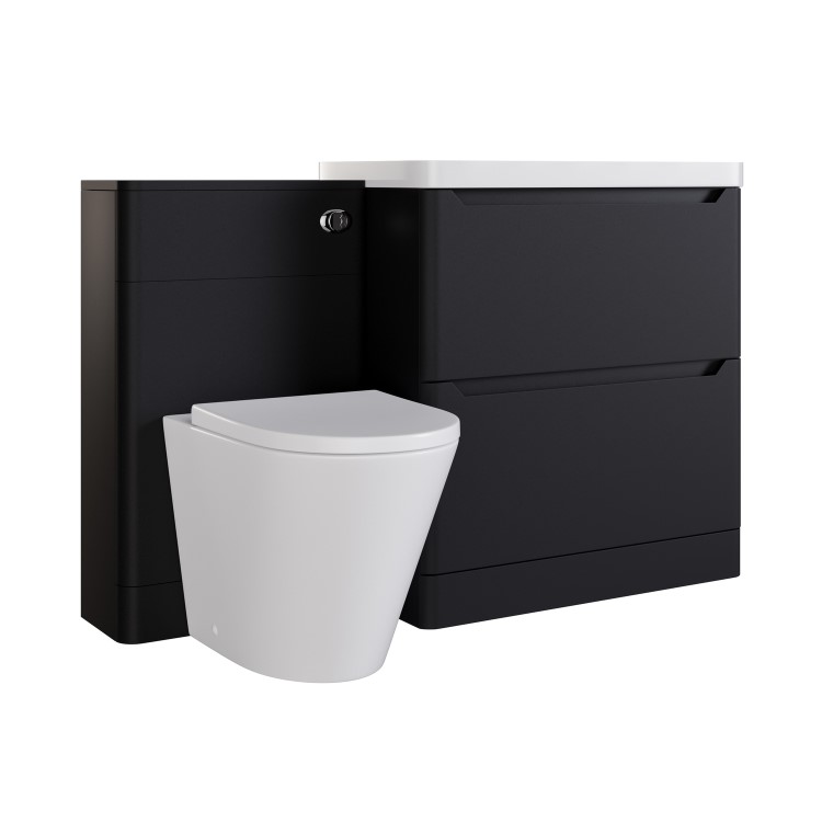 1300mm Black Toilet and Sink Unit with Round Toilet - Pendle