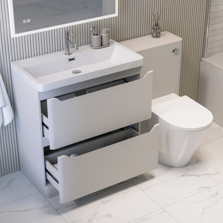 1300mm Beige Toilet and Sink Unit with Round Toilet - Pendle