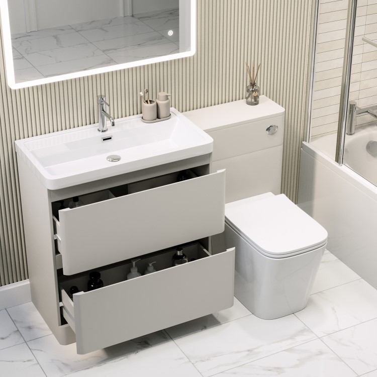 1300mm Beige Toilet and Sink Unit with Square Toilet - Pendle
