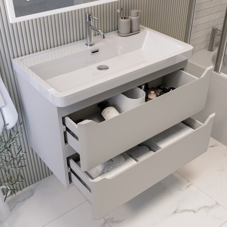800mm Beige Wall Hung Vanity Unit with Basin - Pendle
