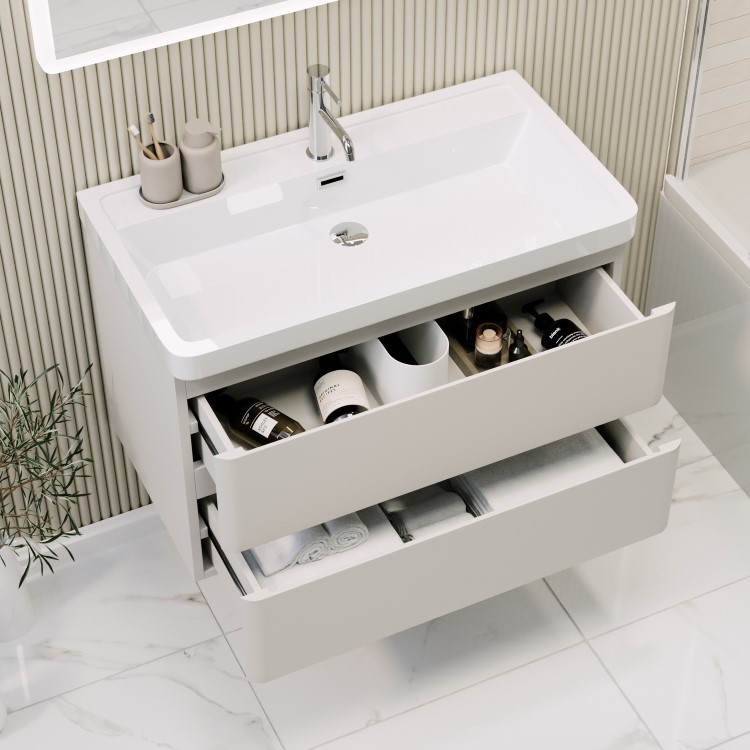 800mm Beige Wall Hung Vanity Unit with Basin - Pendle
