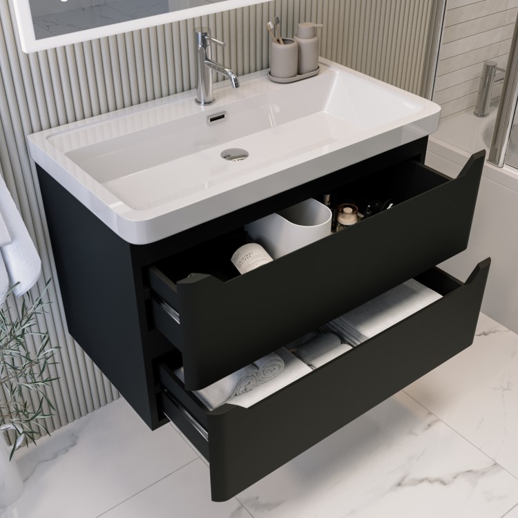 800mm Black Wall Hung Vanity Unit with Basin - Pendle