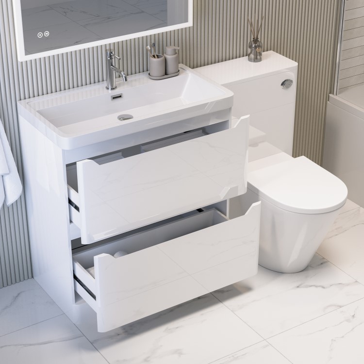 1300mm White Toilet and Sink Unit with Round Toilet - Pendle