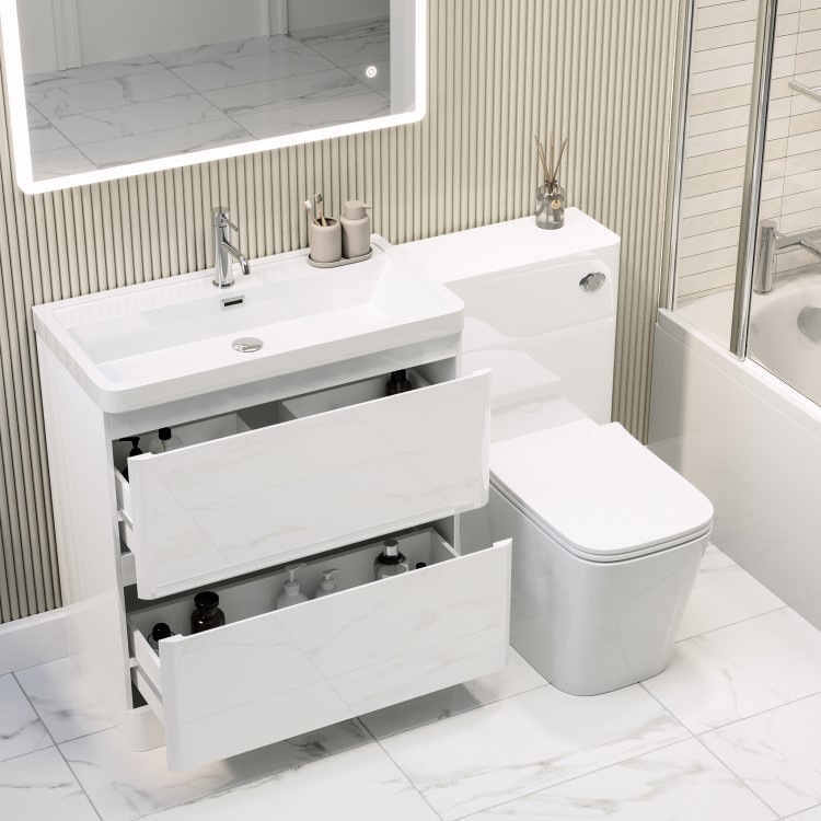 1300mm White Toilet and Sink Unit with Square Toilet - Pendle