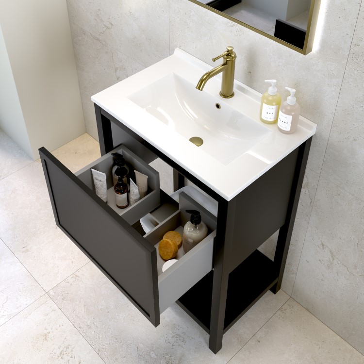 600mm Black Freestanding Vanity Unit with Basin - Perla