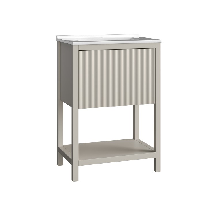 600mm Beige Fluted Freestanding Vanity Unit with Basin - Perla