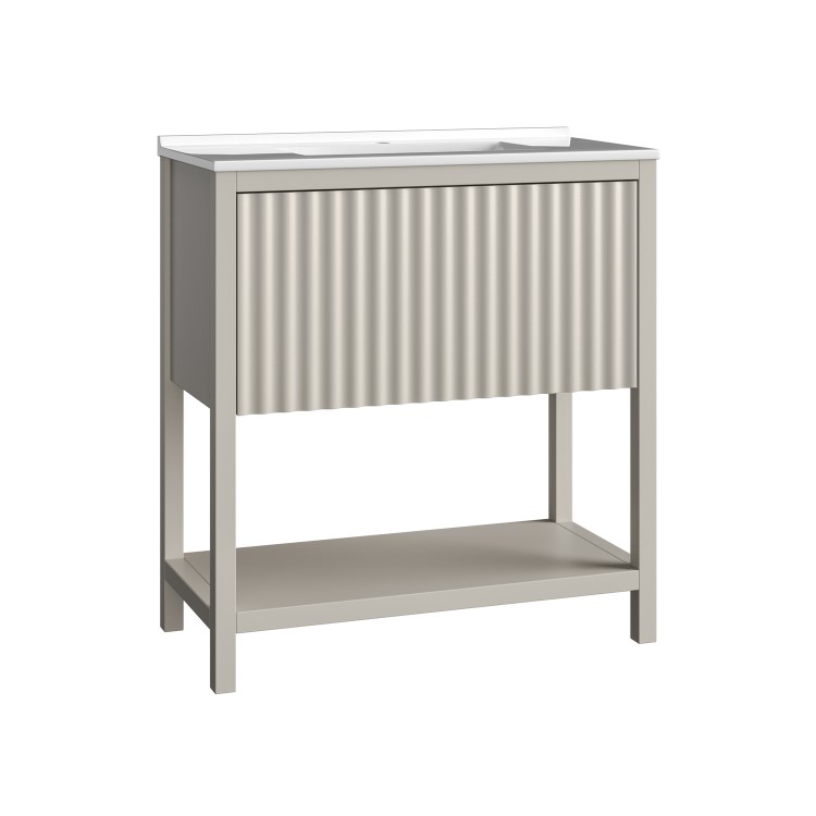 800mm Beige Fluted Freestanding Vanity Unit with Basin - Perla