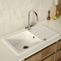 BUN/PHO78X4WHT/99543 Single Bowl White Inset Composite Kitchen Sink and Reversible Drainer with Chrome Dual Lever Mixer Tap - Enza