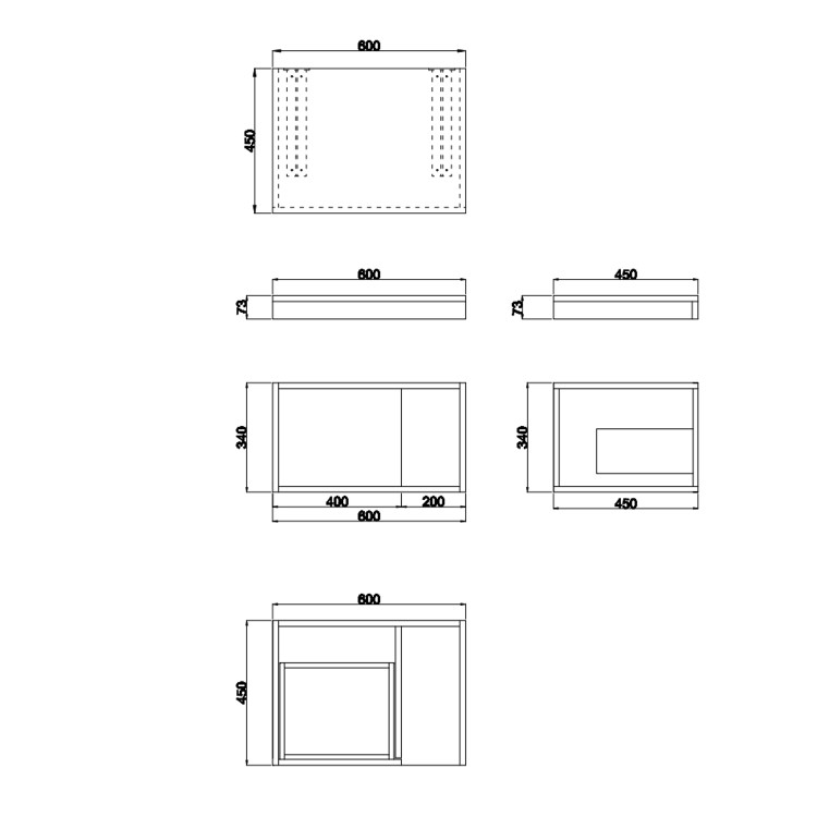 GRADE A2 - 600mm Black Wall Hung Countertop Shelves - Porto