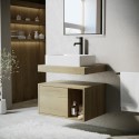 BUN/PORTOO600/91314 600mm Wood Effect Wall Hung Countertop Vanity Unit with Basin and Shelf - Porto